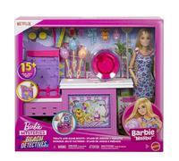 Poupée Les Mystères de Barbie : Détectives de Plage « Malibu » avec coffret stand de jeu et barbe à papa, avec 20 accessoires, y compris des prix, JFV67