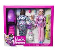 Coffret barbie motoneige + snowboard+ 2 poupées mannequin + 6 accessoires - set sport d'hivers jouet fille + 1 carte