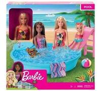 coffret Barbie : Piscine Glamour Avec Toboggan Et Un Poupée Blonde En Maillot de Bain - Accessoires - Poupée Mannequin - Nouveauté