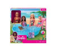 coffret Barbie : Piscine Glamour Avec Toboggan Et Un Poupée Blonde En Maillot de Bain - Accessoires - Poupée Mannequin - Nouveauté