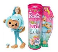 Coffret barbie poupee blonde costume peluche ourson dauphin 10 surprises - serie color reveal - set jouet et carte animal