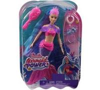 Coffret Barbie Poupee Mannequin Sirene Mermaid Power Cheveux Bleu Et Violet + Animal + 3 accessoires - Set Poupée + 1 Carte Offerte