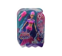 Coffret Barbie Poupee Mannequin Sirene Mermaid Power Cheveux Bleu Et Violet + Animal + 3 accessoires - Set Poupée + 1 Carte Offerte