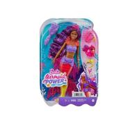 Coffret Barbie Poupee Mannequin Sirene Mermaid Power Cheveux Violet + Oiseau + 3 accessoires - Set Poupée + 1 Carte Offerte