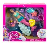 Coffret barbie poupée sirène + bébé + hippocampe + otarie + poulpe + manège + 2 accessoires - poupée mannequin + carte animal