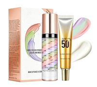 Coffret base de maquillage et crème solaire, base 3 en 1 pour le visage avant le maquillage, crème isolante solaire, SPF 50 P matifiante, hydratante et correctrice de teint