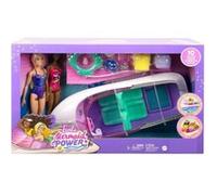 Coffret bateau hors bord de reve power 46 cm barbie mermaid - flotte sur l'eau - poupees et accessoires - set jouet fille + carte