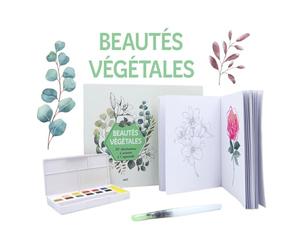 Coffret Beautés végétales - 30 illustrations à peindre à l'aquarelle: Un carnet avec des feuilles détachables, une palette de 12 couleurs et un pinceau réservoir
