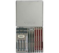 CRETACOLOR Silver Box Graphite Drawing Set, set de dessin en graphite, 15 pièces, pour débutants et professionnels, dans un étui métallique, y compris gomme