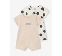 Coffret bébé 2 combishorts en coton bio beige chiné 6M(67CM)