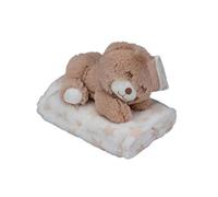 Coffret Bébé : Couverture, ours peluche beige et petite maison en carton à peindre
