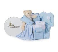 Coffret Bébé Personnalisé de Luxe pour Naissance garçon/fille, avec Nounours, Couverture, Drap de lit, Pochette de Change, Bavoir, Body et Pyjama (Bleu) - Idéal Cadeau de Nouveau-né | BebeDeParis
