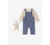Coffret bébé T-shirt manches longues + salopette + doudou bleu grisé 9M(71CM)