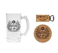 Coffret Bière - SUD TRADING - 3 pièces - Verre et Liège - Dimensions 18x25x9 cm - Cylindrique