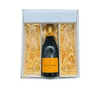 Coffret Blanc : Clicquot - Champagne - Brut et 2 Flûtes « carr頻 (1x75cl)