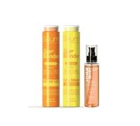 Coffret Blonder Shampooing + Masque Cheveux à la Camomille et au Miel + Crystal Drops Huile d’Argan - Illuminateur pour cheveux blonds, nourrissant, brillance et réparation