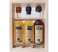 coffret bois 3 mignonettes de liqueur belle de framboise