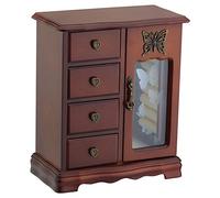Coffret Boîte à bijoux en bois massif avec 4 tiroirs et carrousel intégré et miroir Marron
