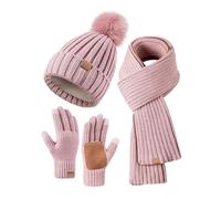 Coffret Bonnet Écharpe Homme Hiver, pour Temps Froid Couleur Unie Chapeaux Bonnets Foulard Cache Cou Et Écran Tactile Gants Set Doublé Chenille Tricot Polaire Doublé pour Ski Extérieur