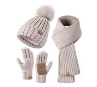 Coffret Bonnet Écharpe Homme Hiver, pour Temps Froid Couleur Unie Chapeaux Bonnets Foulard Cache Cou Et Écran Tactile Gants Set Doublé Chenille Tricot Polaire Doublé pour Ski Extérieur