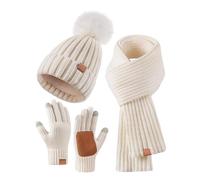 Coffret Bonnet Écharpe Homme Hiver, pour Temps Froid Couleur Unie Chapeaux Bonnets Foulard Cache Cou Et Écran Tactile Gants Set Doublé Chenille Tricot Polaire Doublé pour Ski Extérieur