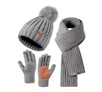 Coffret Bonnet Écharpe Homme Hiver, pour Temps Froid Couleur Unie Chapeaux Bonnets Foulard Cache Cou Et Écran Tactile Gants Set Doublé Chenille Tricot Polaire Doublé pour Ski Extérieur