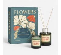 Coffret Bougie Parfumée - Set Cadeau de Luxe avec Bougie & Diffuseur à Bâtonnets - Magnolia & Fleur de Coton - Coffret en Forme de Livre - Collection Flowers - Bleu