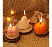 Coffret bougies parfumées fantôme citrouille Halloween, 3 bougies décoratives cire de soja artisanales, bougies fantôme citrouille nuage mignonnes pour décoration de table maison cadeau fête