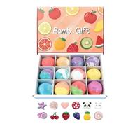 Coffret Boules de Bain, 12 Unités Nettoyant Peau avec Jouet Surprise, Boule Effervescente Motif Fruité, Idéal pour à la Maison en Voyage Salle de Bain Hôtel et SPA