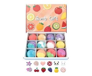 Coffret Boules de Bain, 12 Unités Nettoyant Peau avec Jouet Surprise, Boule Effervescente Motif Fruité, Idéal pour à la Maison en Voyage Salle de Bain Hôtel et SPA