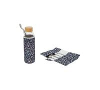 AltoBuy Coffret Bouteille en Verre 50 cl et Pochette 3 Couverts + Paille INOX