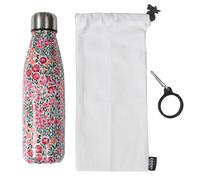 Coffret bouteille isotherme en acier inoxydable avec étui en coton et mousqueton 50cl MARJOLAINE motif floral rose