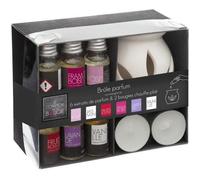 Coffret Brûle Parfum - ATMOSPHERA - 6 extraits de parfum - 2 Bougies Chauffe Plat - Blanc - Rond