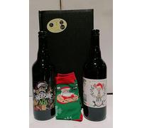 coffret cadeau + 1 paire de chaussette fantaisie + 2 bières Ambrée Mélusine et Bich 75cl de Noël.