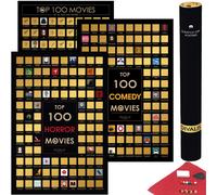 Coffret cadeau 3 en 1 - Top 100 des affiches gratter de films d'horreur et de com dies - Meilleurs films voir - Liste des incontournables du