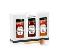 Coffret cadeau 3 miels du Monde et cuillère à miel - Coffret cadeau 3x 125g