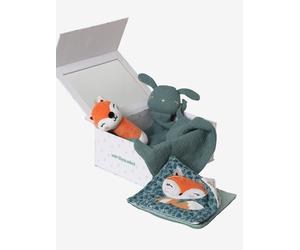 Coffret cadeau 3 pièces : doudou lange personnalisable + hochet + livre imagier forêt enchantée TU
