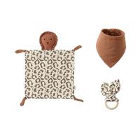 Coffret cadeau 3 pièces pour la première naissance du nouveau-né pour garçons et filles - Doudou en coton - Bavoir et anneau de dentition en bois - Pour nouveau-né - Doudou doux - Dessin animé mignon