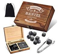 Coffret cadeau 4 pièces de glaçons Boîte en bois avec gravure au choix Avec 9 glaçons, 1 pince et 1 sac - Réutilisable Boissons fraîches garanties - Idée cadeau d'anniversaire Motif boussole