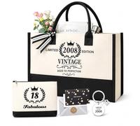Coffret cadeau 4 pièces pour fille - Grand sac de transport vintage 2008 et petit sac avec ensemble de cartes de vœux et porte-clés de 18 ans - Cadeau d'anniversaire élégant pour jeunes femmes