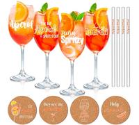Coffret cadeau 4 verres Aperol Spritz - Verres Aperol de qualité supérieure | Pailles en verre "It’s Aperol O’Clock" | Sous-verres en liège, idéal pour les amateurs d'Aperol