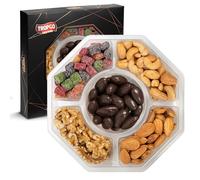 Coffret cadeau 5 sections de noix et de bonbons - Coffret gourmand avec noix crues, amandes crues, mini-cubes de mangue, noix de cajou grillées salées et amandes au chocolat