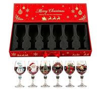Coffret Cadeau 6 Verres De Noël En Verre Avec Décor Flocons De Neige | Coffret Cadeau De 6 Verres De Noël En Verre Avec Décor Flocons De Neige Et Motif Père Noël 2D, Pour Vin Et Cocktails De Fête