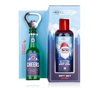 Coffret cadeau Accentra pour homme, collection hiver, coffret cadeau, avec shampoing et gel douche, décapsuleur en forme de bouteille de bière, parfum pin glacé et ambre, cadeau de Noël pour homme.