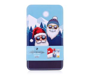 Coffret cadeau Accentra pour homme COLLECTION HOMME ÉDITION HIVER dans une boîte en métal, comprenant shampoing et gel douche, baume après-rasage, bonnet de Père Noël, cadeau de Noël