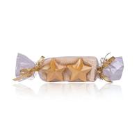Coffret cadeau Accentra STAR dans un emballage bonbon, comprenant 2 savons en forme d'étoile dorée, un gant de toilette crème, parfum vanille, cadeau de Noël pour femme