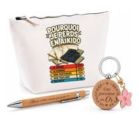Coffret Cadeau Aïkido Pourquoi Je perds | Trousse Coton, Stylo Bambou Gravé et Porte-Clés Bois | 3 Pièces Prêtes à Offrir | Remerciement Anniversaire Noël