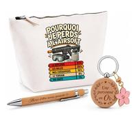 Coffret Cadeau Airsoft Pourquoi Je perds | Trousse Coton, Stylo Bambou Gravé et Porte-Clés Bois | 3 Pièces Prêtes à Offrir | Remerciement Anniversaire Noël