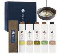 Coffret Cadeau Asayu, Assortiment de Bâtonnets d'Encens Japonais Naturels et Porte Encens : Bois de Santal, Bois d'Agar, Hinoki, Santal et Sauge, Encens. Fabriqué au Japon, sans Bambou, Haute qualité.