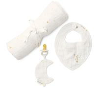 Coffret cadeau attache-sucette, bavoir bandana et lange xl moon & stars